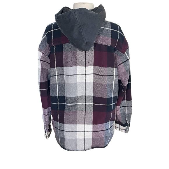 AE American Eagle Men’s Sz Medium Plaid Flannel Shirt Jacket With Removable Hood - Picture 2 of 13